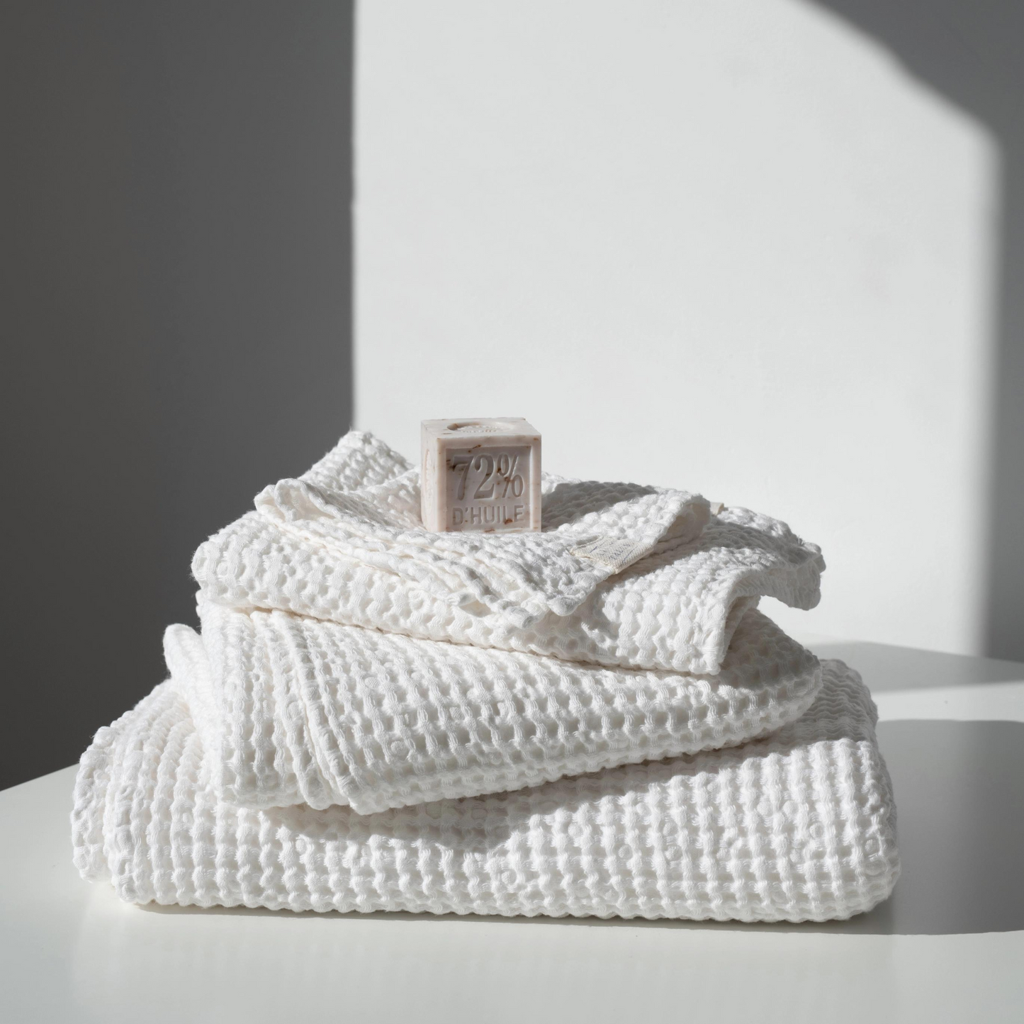 Set 3-pack våfflade linnehanddukar - Crispy White