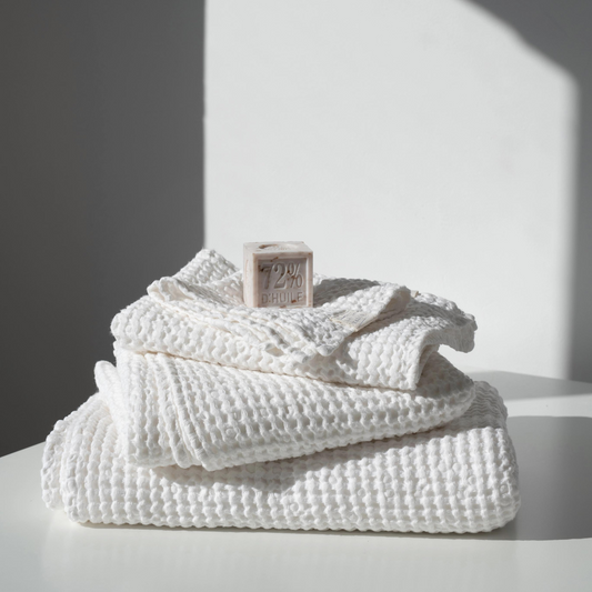 Set 3-pack våfflade linnehanddukar - Crispy White