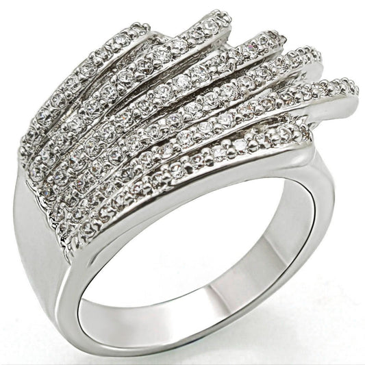 Rhodium Brass Ring with AAA Grade CZ  in Clear