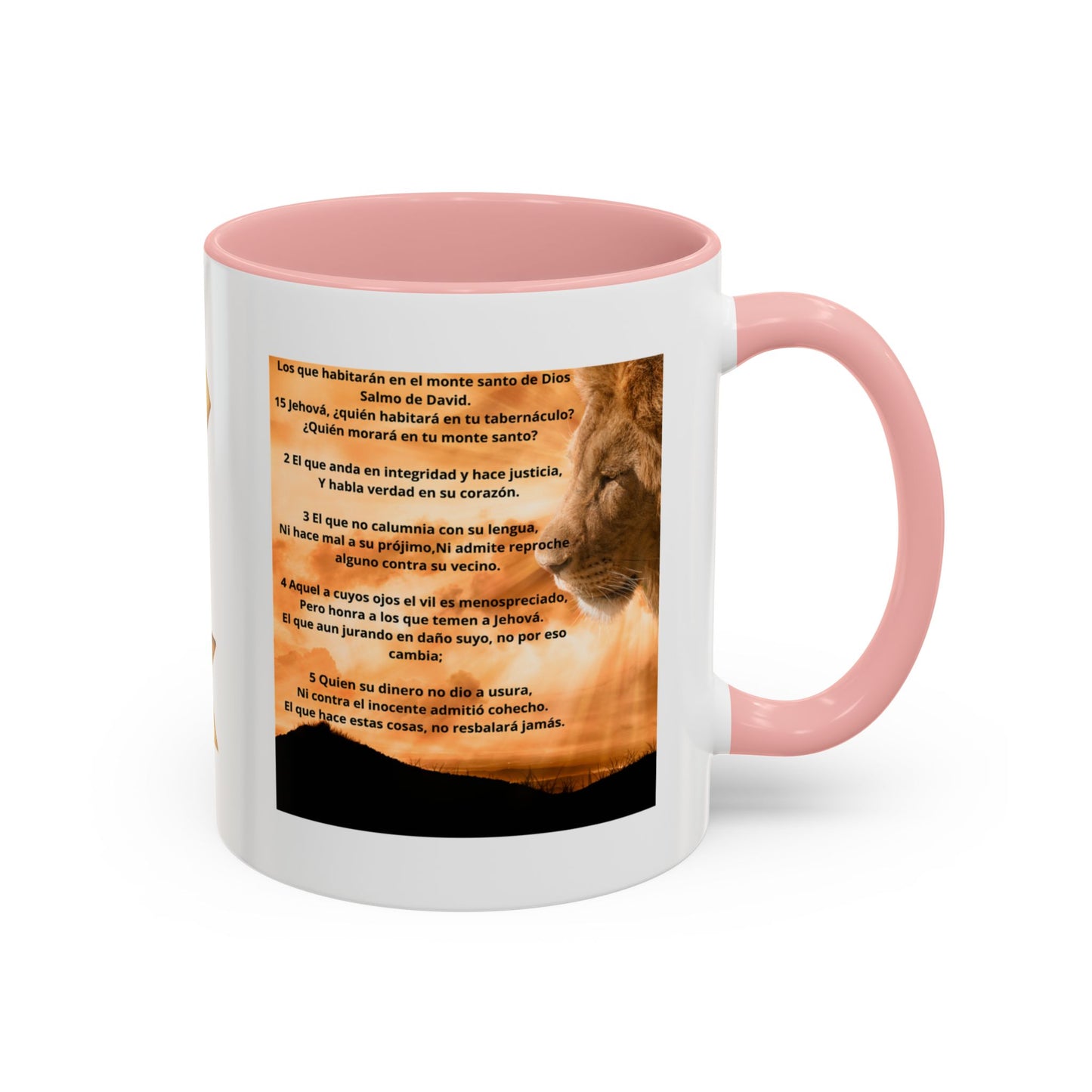 PSALM 15 ENG / SPA Inspirational Lion Accent Coffee Mug | Faith Mug, Motivational Gift, Nature Lover's Cup, Home Decor, Office Drinkware