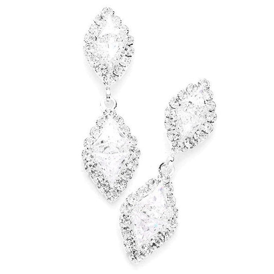 Linked Rhombus Dangle Rhinestone Earrings