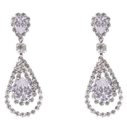 Linked Pear In Pear Dangle Rhinestone Earrings