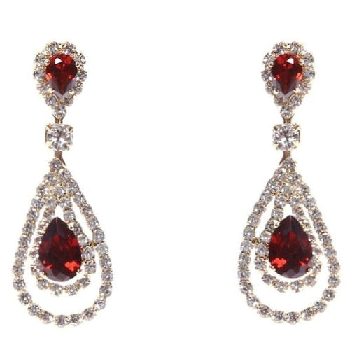 Linked Pear In Pear Dangle Rhinestone Earrings