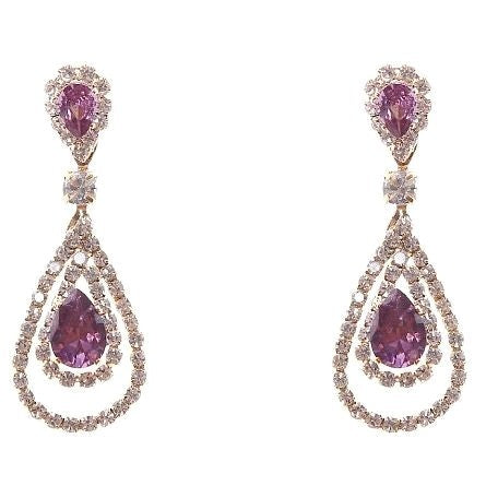 Linked Pear In Pear Dangle Rhinestone Earrings