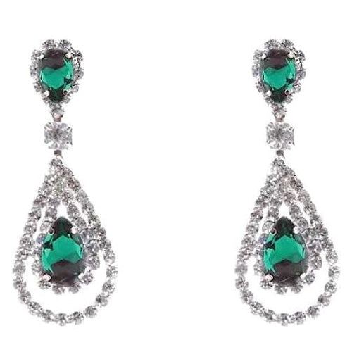 Linked Pear In Pear Dangle Rhinestone Earrings
