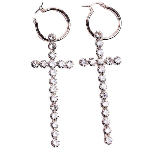 Big Cross Rhinestone Mini Hoop Earrings