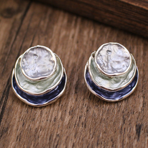 Ins Three-colored Painting Round Earrings Fashion Elegant Versatile