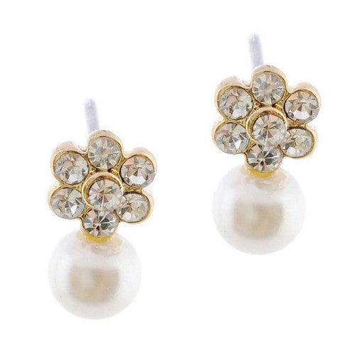 Daisy Rhinestone Dangle Pearl Earrings