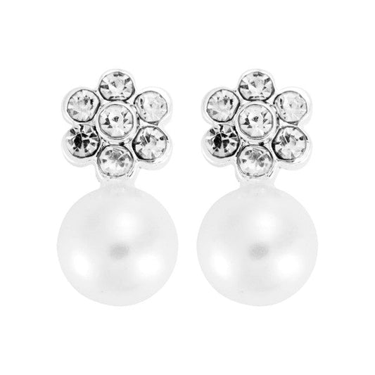 Daisy Rhinestone Dangle Pearl Earrings