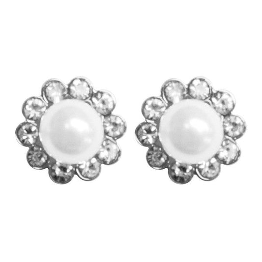 Stimulated Pearl Daisy Flower Rhinestone Stud