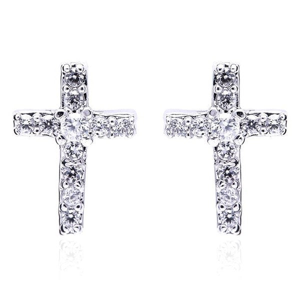 Chick Cubic Zirconia CZ Cross Stud Earrings
