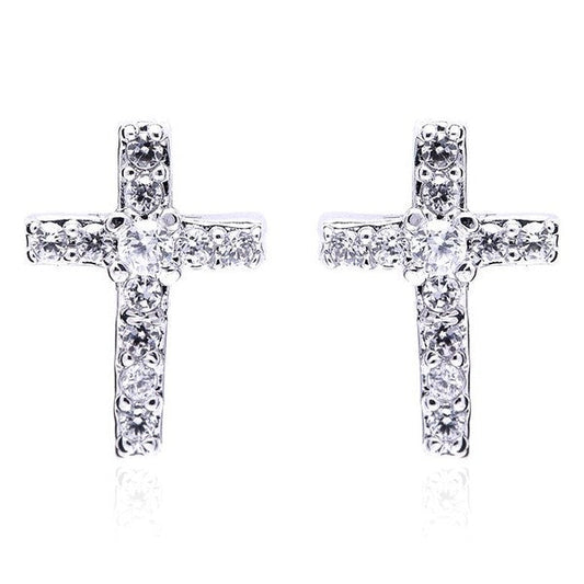 Chick Cubic Zirconia CZ Cross Stud Earrings