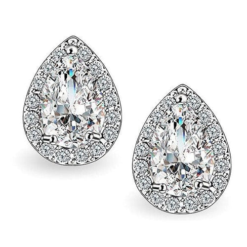 14mm Halo Exquisite Pear Cubic Zirconia Stud