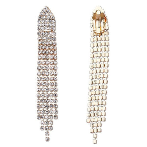 5 Strand Long Rhinestone Drop Clipon Earrings