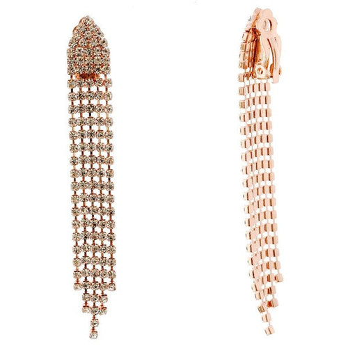 5 Strand Long Rhinestone Drop Clipon Earrings