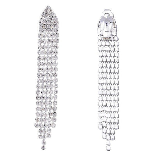 5 Strand Long Rhinestone Drop Clipon Earrings