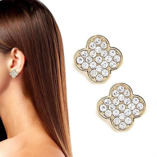 Rhinestone Faux Perals Clover Stud Earrings