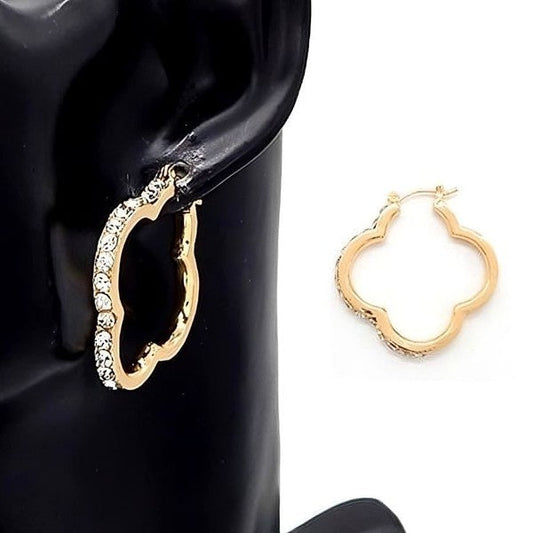 Clover Shape Outline Dangle  Hoop Earrings