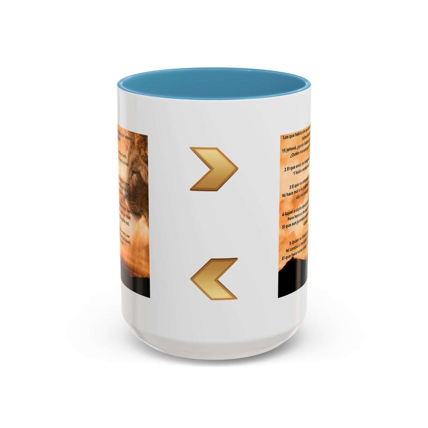 PSALM 15 ENG / SPA Inspirational Lion Accent Coffee Mug | Faith Mug, Motivational Gift, Nature Lover's Cup, Home Decor, Office Drinkware