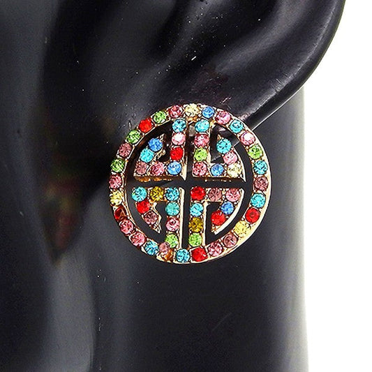 Round Greek Key Shape Stud Earrings