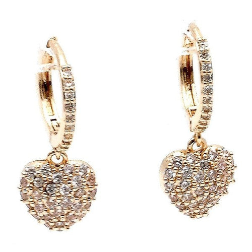 Heart Dangle Cubic Zirconia Mini Hoop Earrings