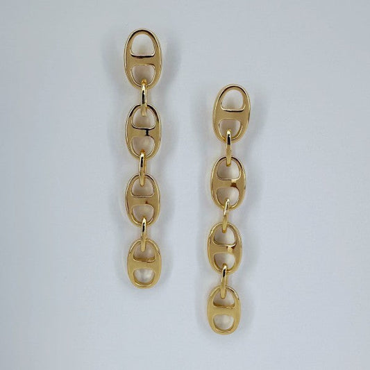 Puffed Link Long Drop Dangle Earrings