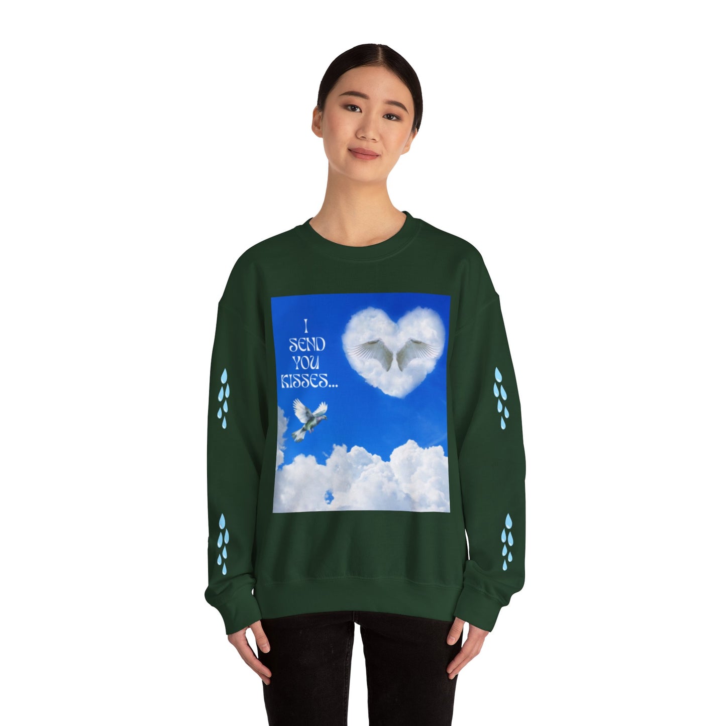 I SEND YOU KISSES Sky Heart Sweatshirt - I Send You Kisses, Cozy Gift for Loved Ones, Unisex Crewneck for Any Occasion, Valentine's Day Apparel, Cloud Print