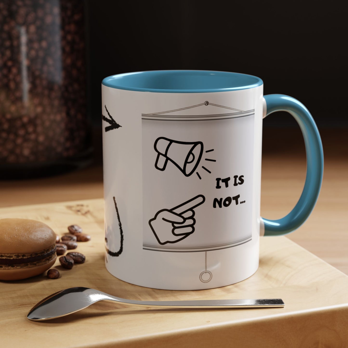 Accent Coffee Mug — Funny 'It Is Not your Fault' Doodle Cartoon Mug (11/15oz)