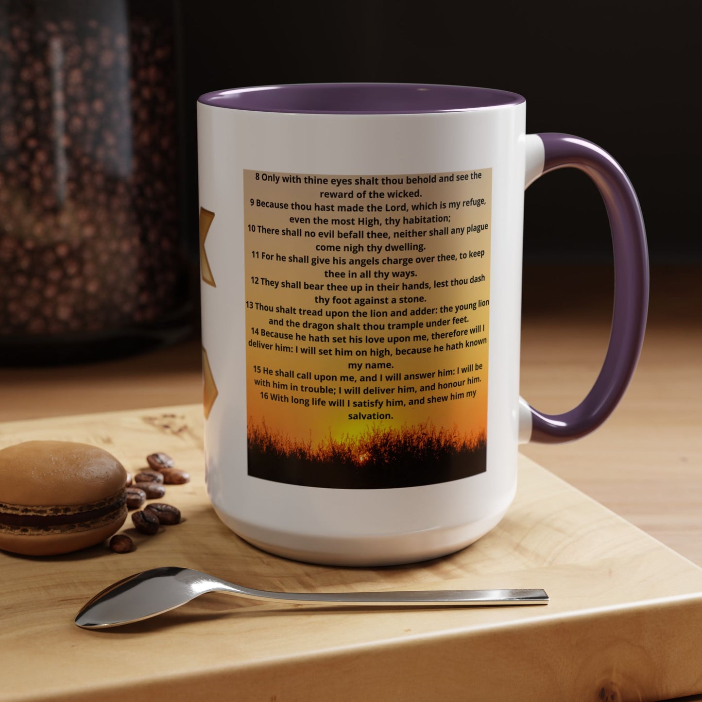 PSALM 91 Inspirational Lion Accent Coffee Mug | Motivational Gift, Scripture Mug, Unique Home Decor, Faith-Based Coffee Cup, Lion Design