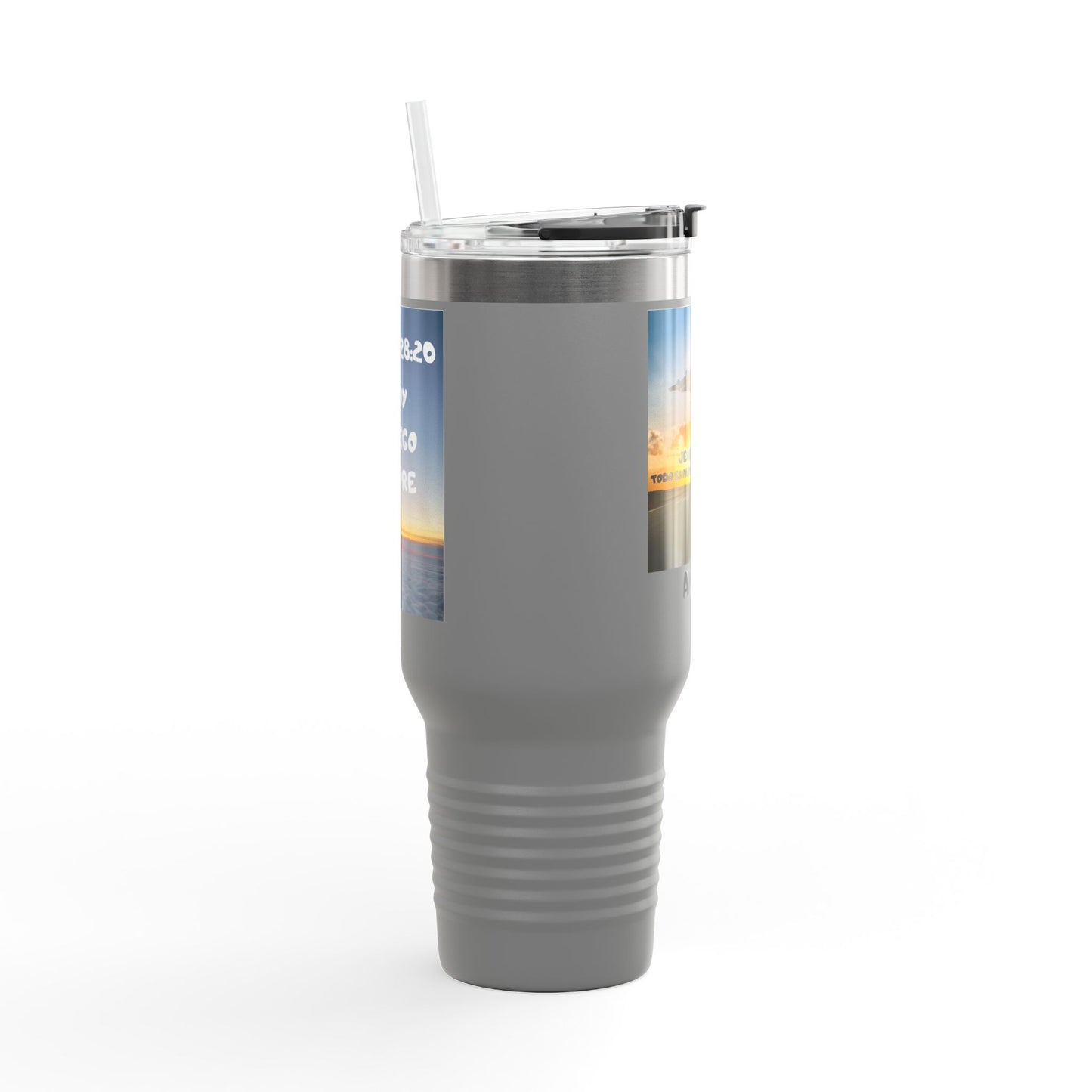 40oz Insulated Travel Mug — Airplane Sunset Design with "Amen" & Jeremiah 29:11 Verse