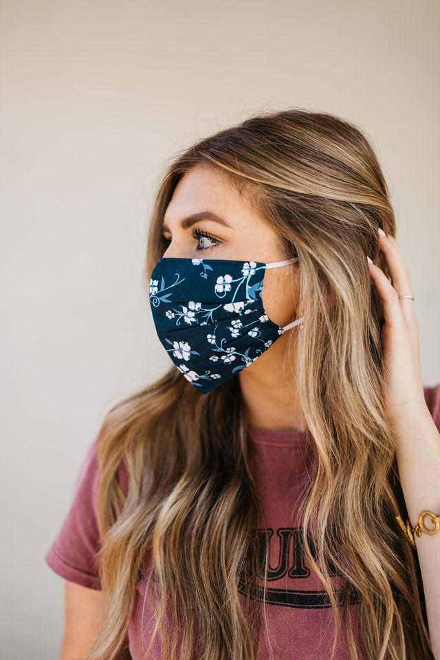 Navy Floral Face Mask