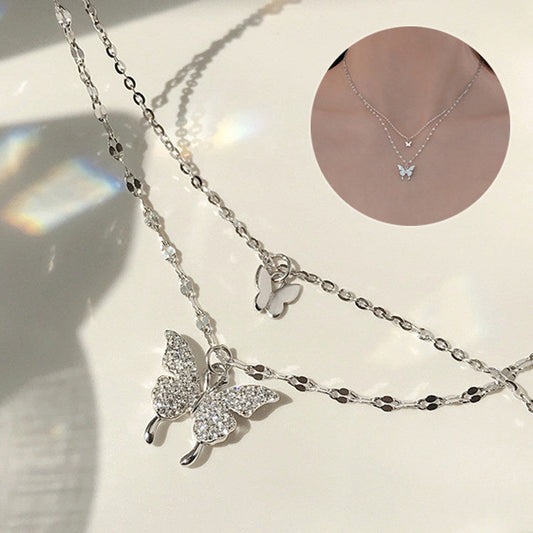 Fashion Jewelry Elegant Silver Color Shiny Butterfly Necklaces Ladies