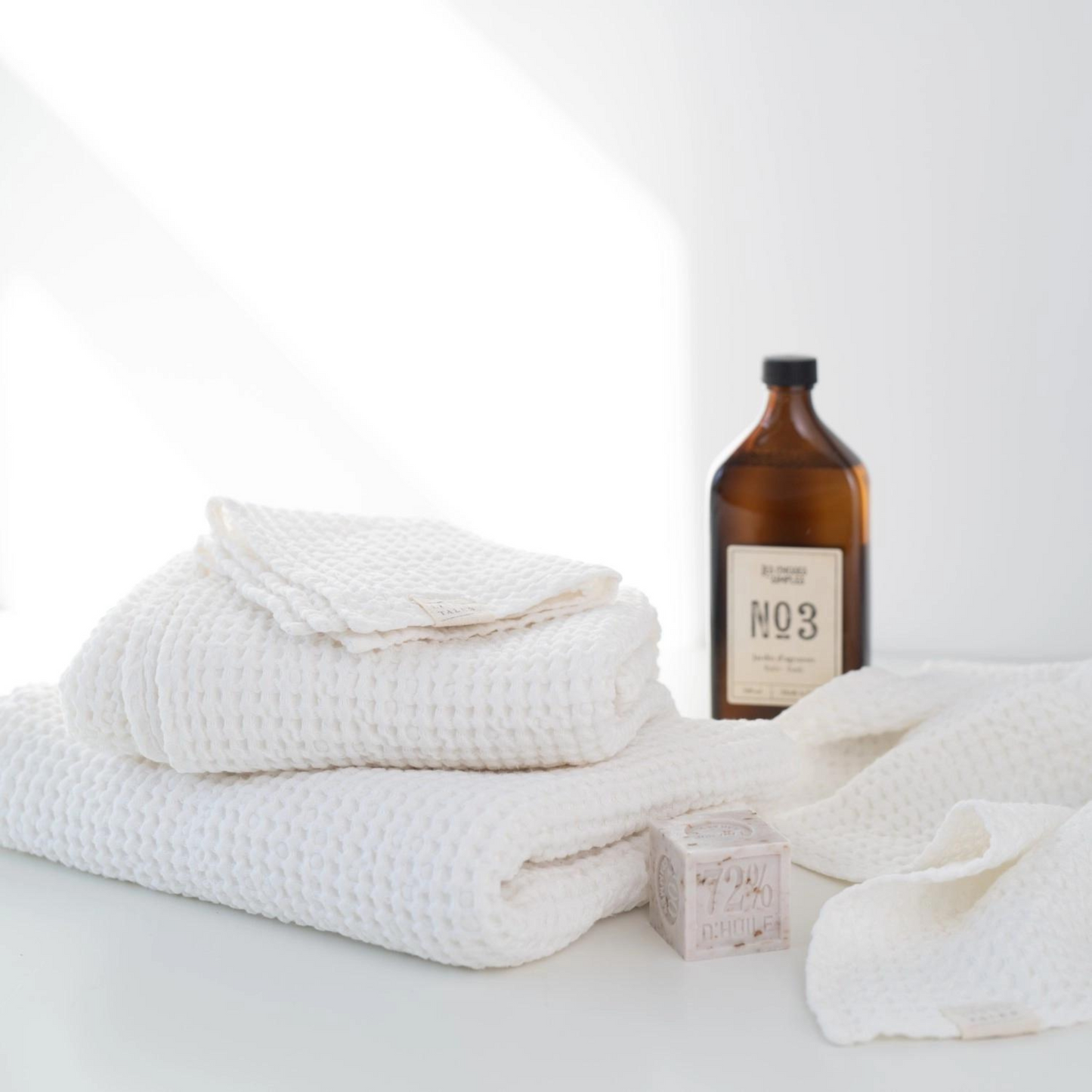 Set 3-pack våfflade linnehanddukar - Crispy White