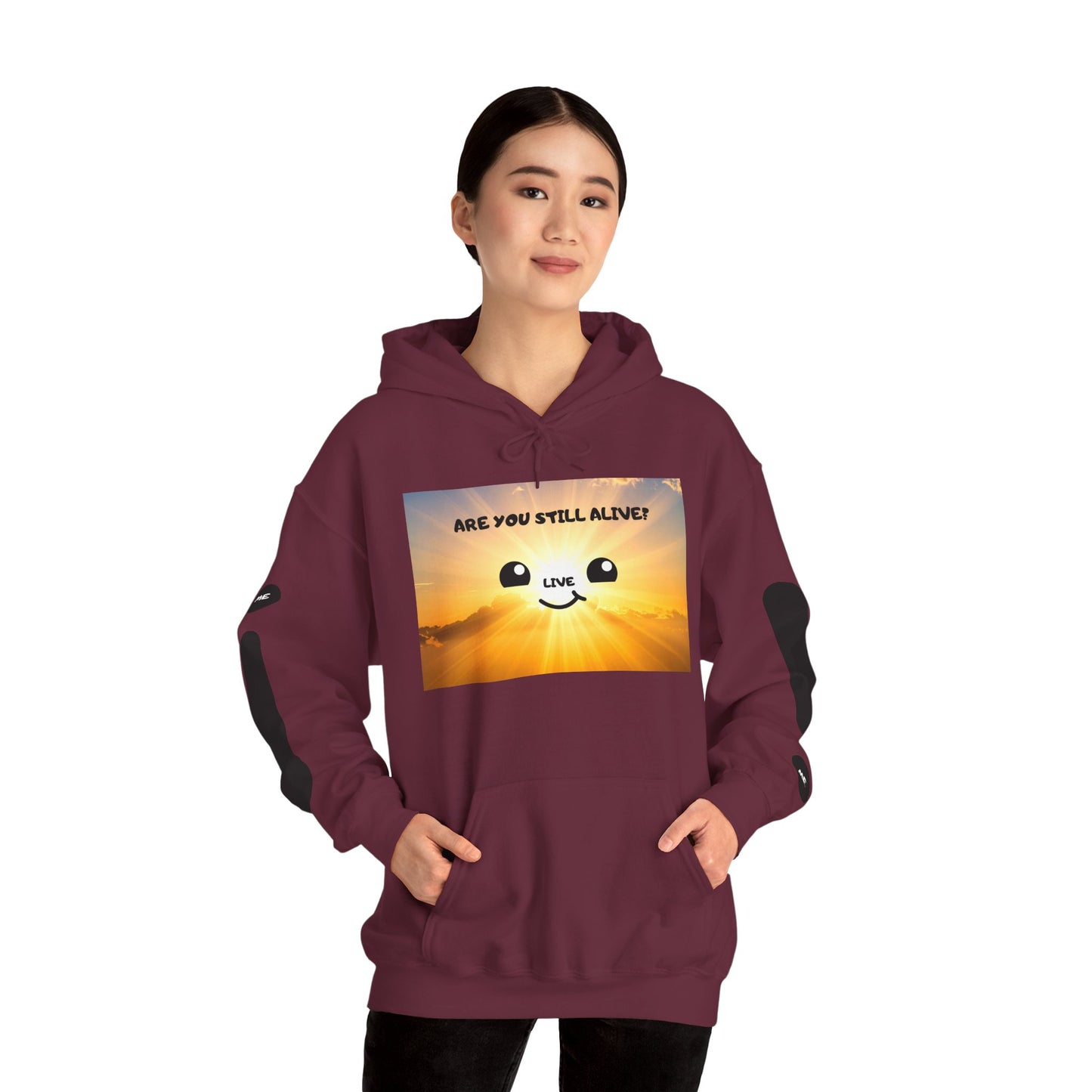 Smile Face Hoodie — "Are You Still Alive?" Sunrise Graphic Hooded Sweatshirt