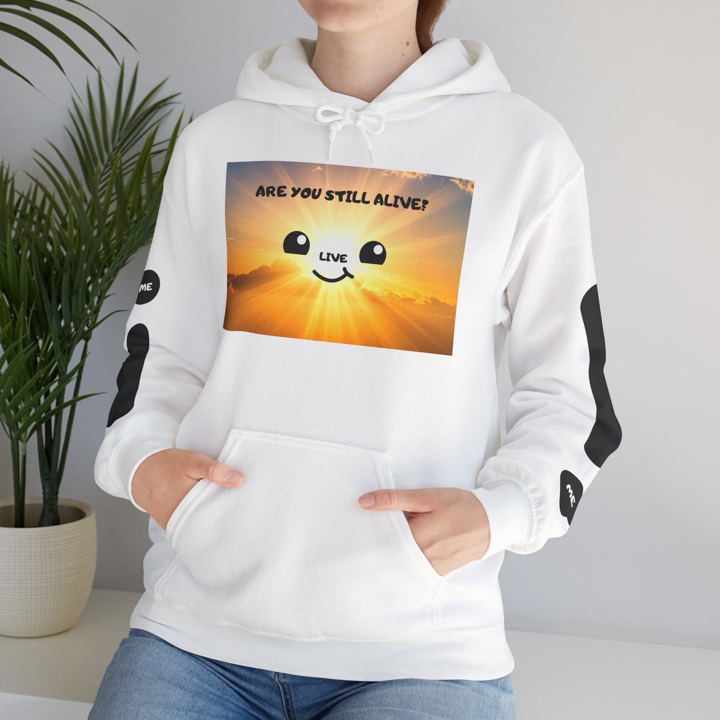 Smile Face Hoodie — "Are You Still Alive?" Sunrise Graphic Hooded Sweatshirt
