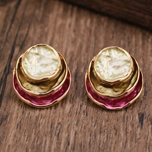 Ins Three-colored Painting Round Earrings Fashion Elegant Versatile