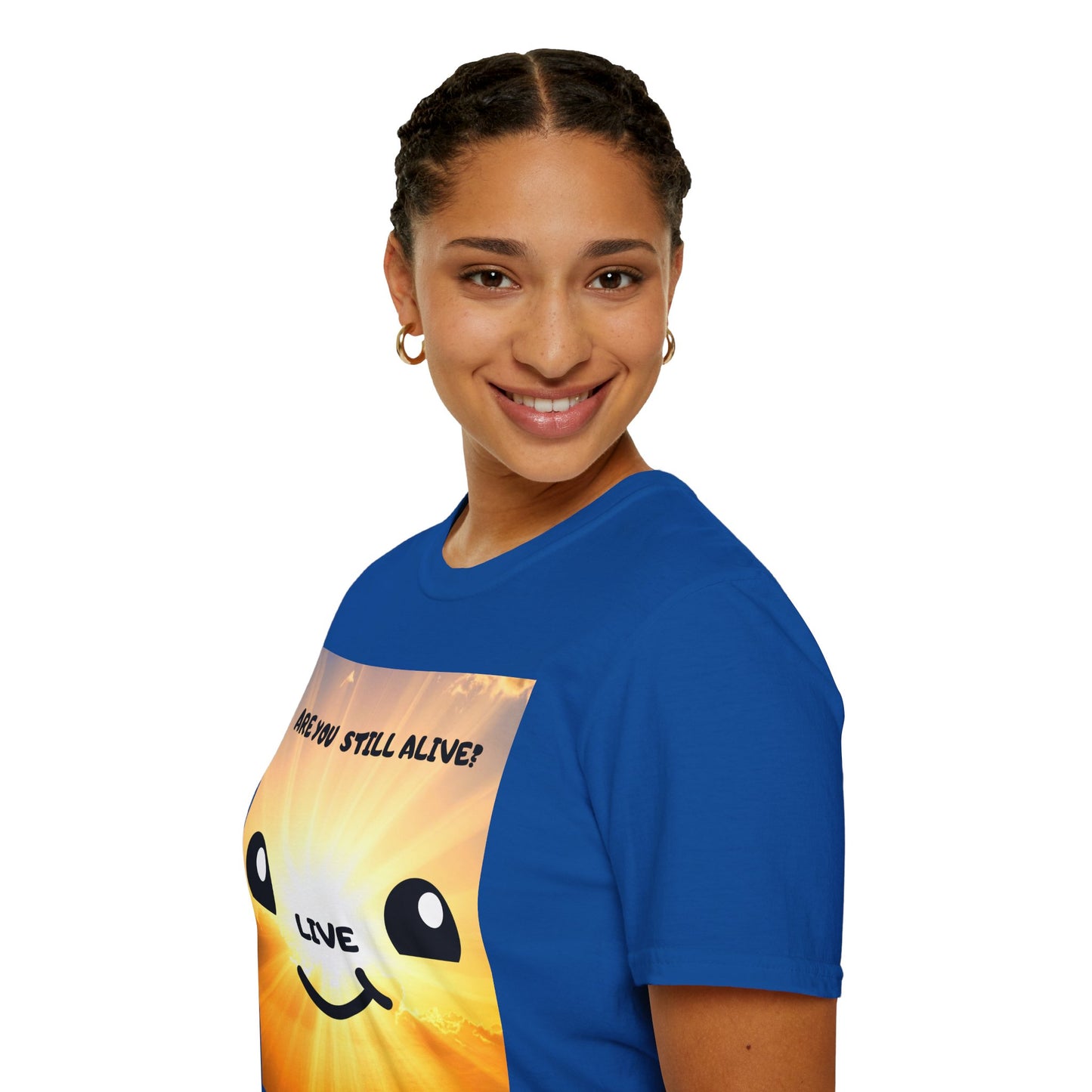 Live Smiley T-Shirt — 'Are You Still Alive?' Sunburst Positive Tee