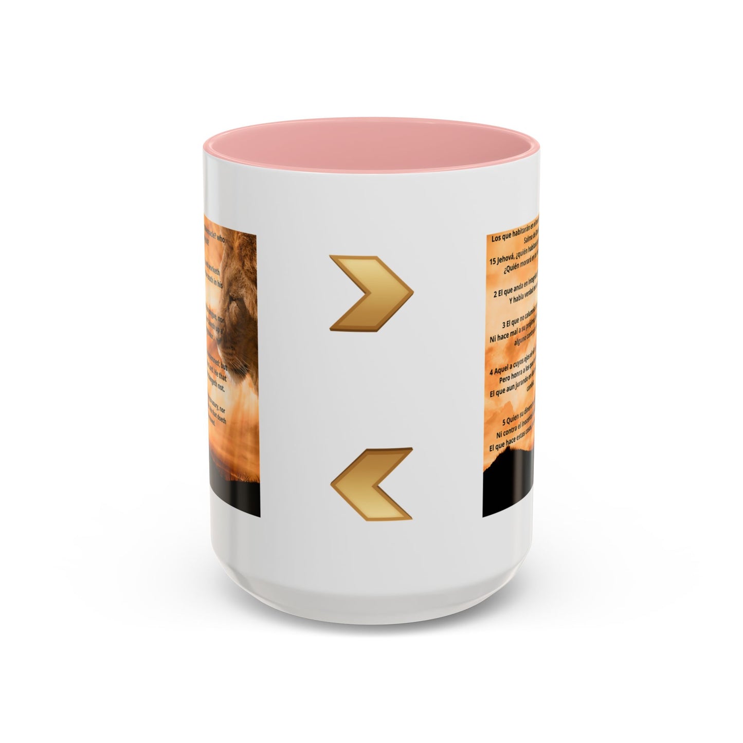 PSALM 15 ENG / SPA Inspirational Lion Accent Coffee Mug | Faith Mug, Motivational Gift, Nature Lover's Cup, Home Decor, Office Drinkware