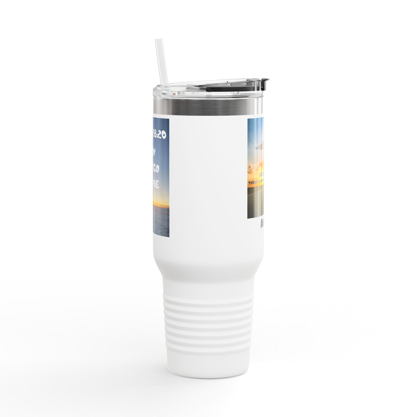 40oz Insulated Travel Mug — Airplane Sunset Design with "Amen" & Jeremiah 29:11 Verse