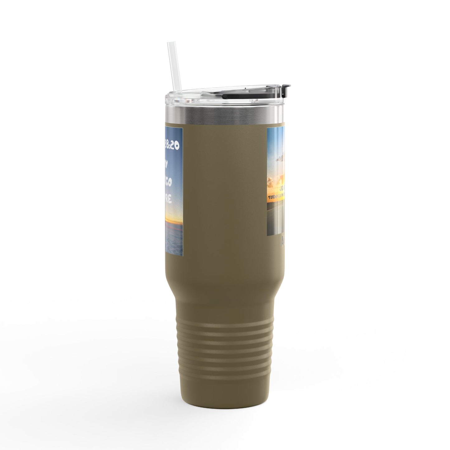 40oz Insulated Travel Mug — Airplane Sunset Design with "Amen" & Jeremiah 29:11 Verse