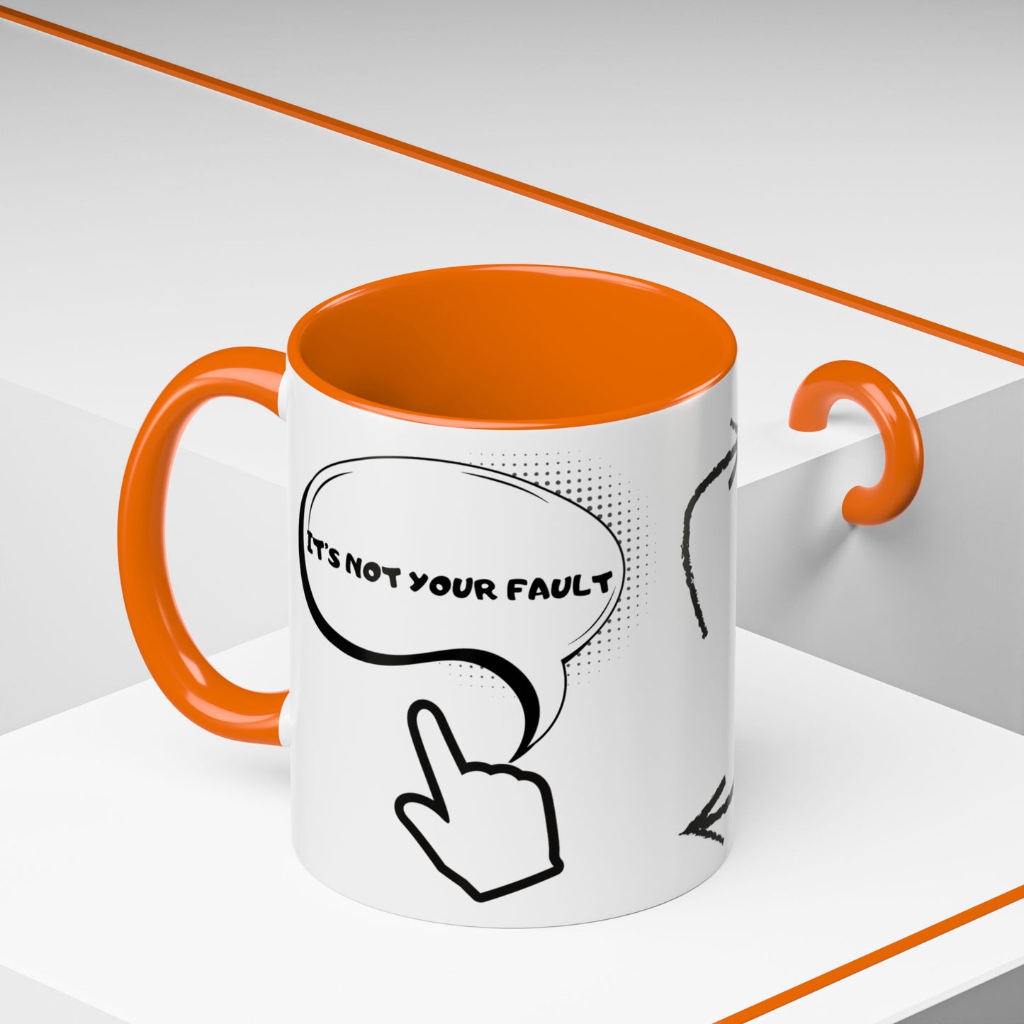 Accent Coffee Mug — Funny 'It Is Not your Fault' Doodle Cartoon Mug (11/15oz)