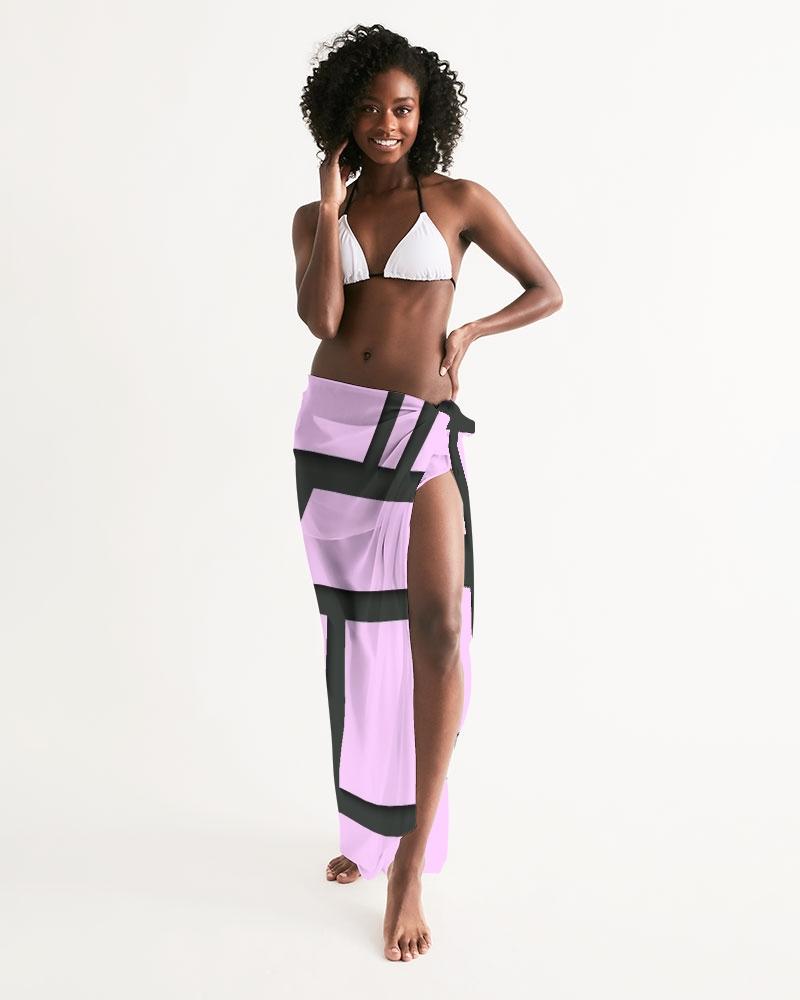 Sheer Sarong Swimsuit Cover Up Wrap / Geometric Lavender And Black