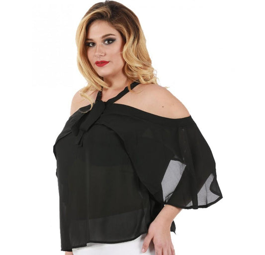 Curvy Plus Size Sheer Off-the-Shoulder blouse