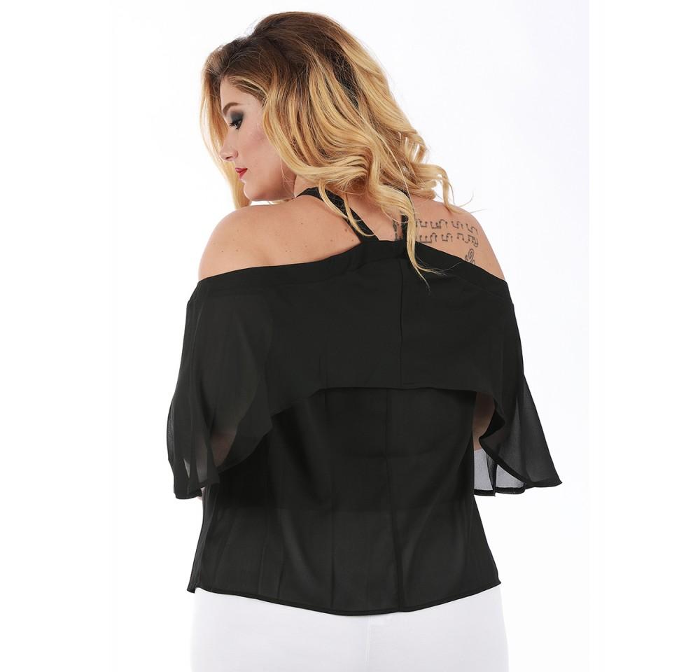 Curvy Plus Size Sheer Off-the-Shoulder blouse