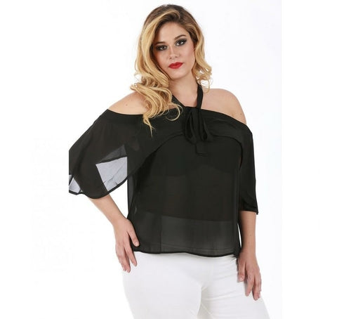 Curvy Plus Size Sheer Off-the-Shoulder blouse