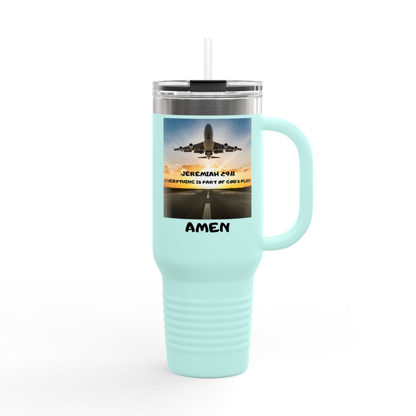 Insulated Travel Mug — 'Jeremiah 29:11' Airplane Prayer Design (Amen)