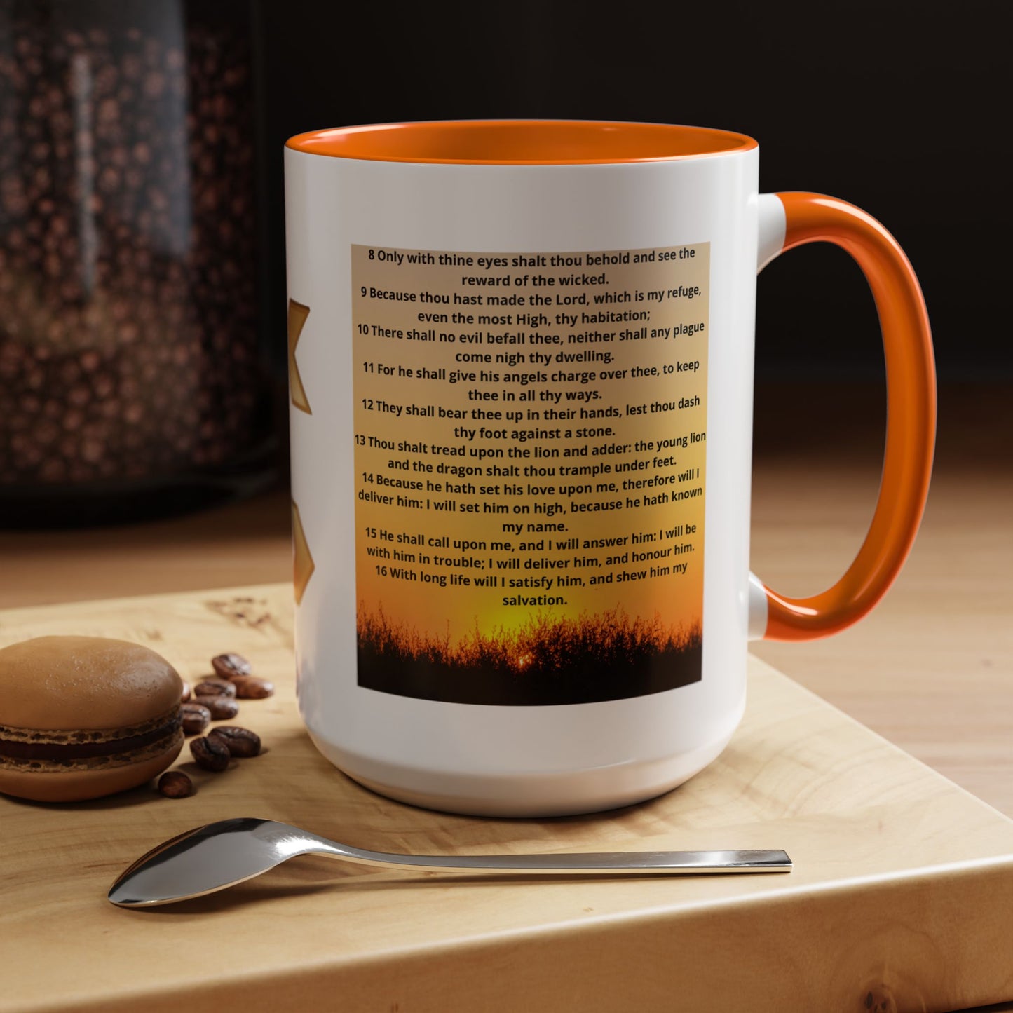 PSALM 91 Inspirational Lion Accent Coffee Mug | Motivational Gift, Scripture Mug, Unique Home Decor, Faith-Based Coffee Cup, Lion Design