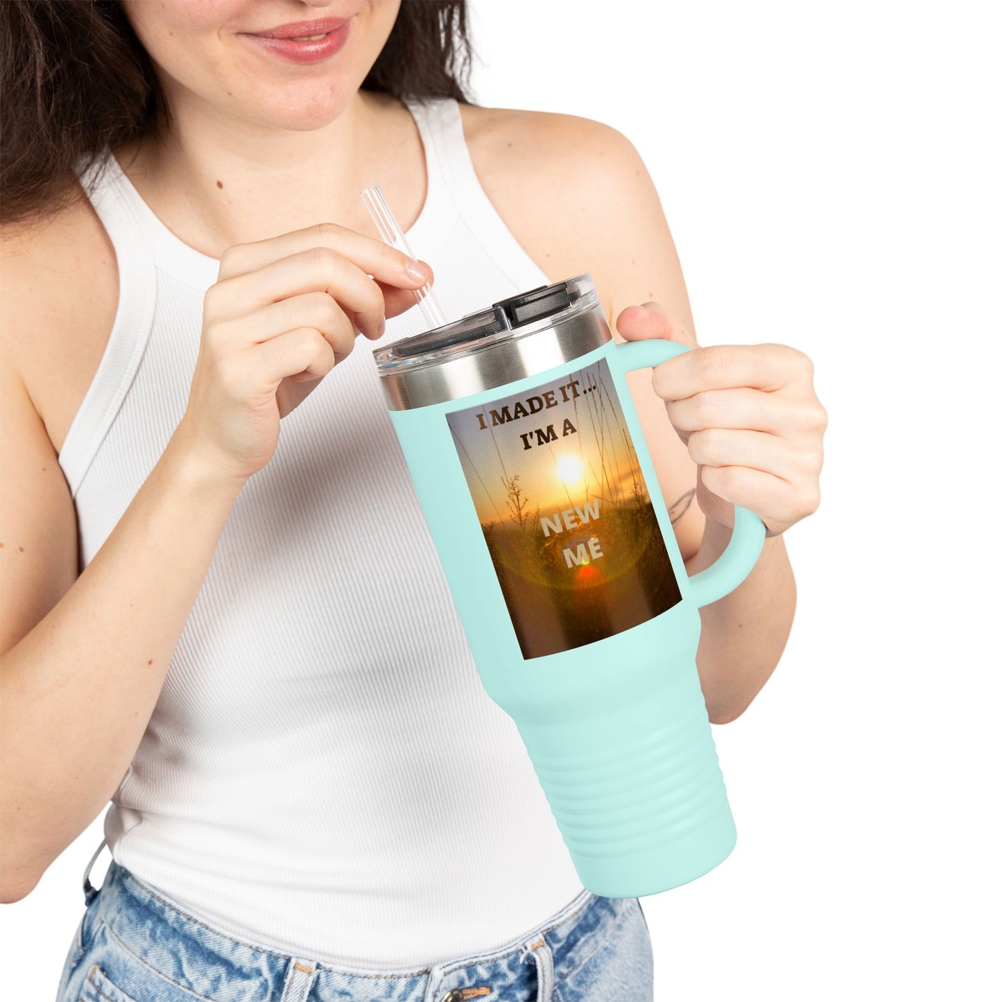 I MADE IT / LEAVING MARKED TRACES Inspiring Insulated Travel Mug, 40oz - Motivational Coffee Cup for New Beginnings, Perfect Gift for Self-Care, Daily Use, Travel Mug, [...]