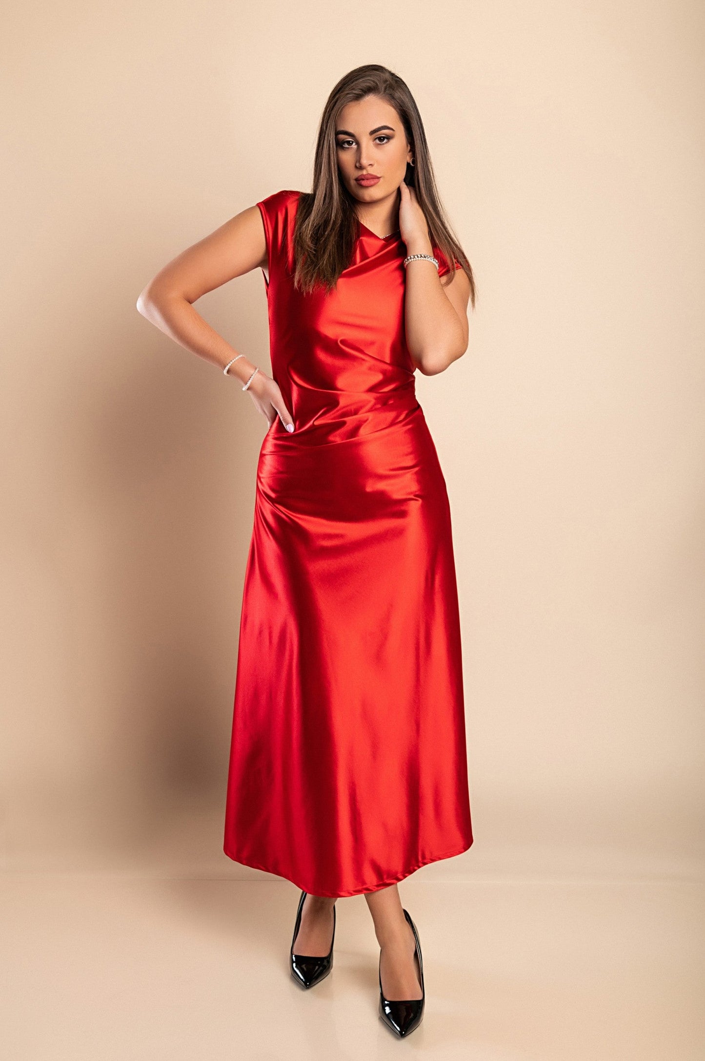 Dress made of imitation satin, red