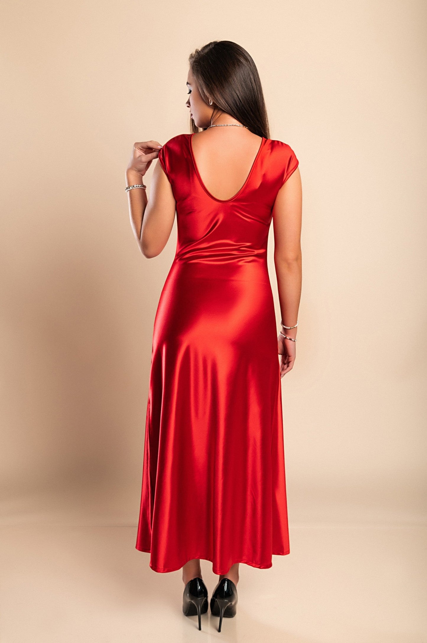 Dress made of imitation satin, red